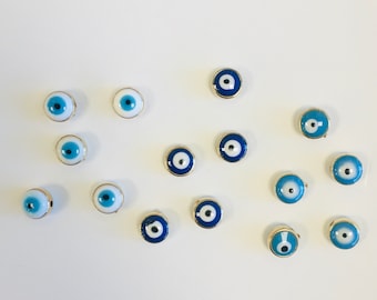 Evil Eye Bead, Alloy Flat Evil Eye, 8mm Evil Eye Beads, Light Blue Evil Eye Bead, Dark blue Evil Eye Bead, Bellaire Wholesale, Supplier
