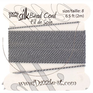 Grey Silk Thread with 0.80mm Needle, Silk Bead Cord, Silk Cord, Embroidery Thread, Silk Embroidery, Beading Thread, Silk, Pure Silk Thread