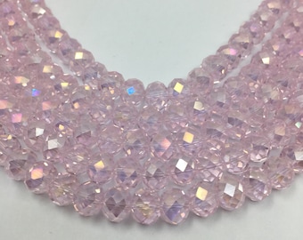 Rondelle Glass Beads, Light Pink Faceted Rondelle Glass Bead, Austrian Crystal Glass Beads, 4mm, 6mm, 8mm, Full Strand, Donut Shape Bead