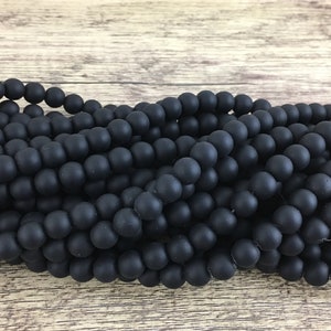 Frosted  Black Onyx Bead,  Black Natural Stone bead, 4mm, 6mm, 8mm, 10mm Matte Black Onyx Bead, Gem stone, Gemstone, Canadian Supplier