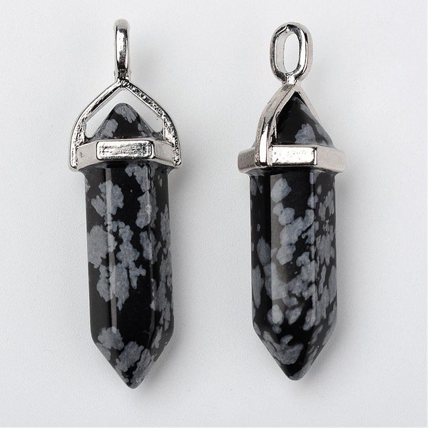 Snowflake obsidian Bullet Pendant, Natural Stone Pendant, Gem Stone Mala Pendant, Toronto Supplier