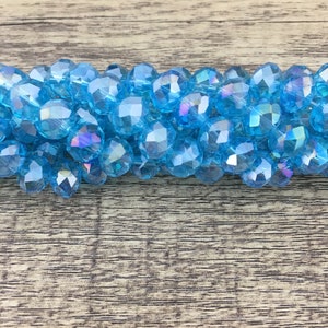 Aqua Blue AB 4mm, 6mm, 8mm, 10mm Faceted Rondelle Glass Bead, Austrian Crystal Glass Beads, Donut Beads, Full Strand Donut Shape Bead