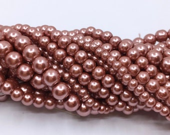 Mauve Pink Faux Glass Pearls, Faux Glass Bead, 4mm, 6mm, 8mm Glass Pearl Bead, Beading Supplies,  Bellaire Wholesale, Canadian Supplier