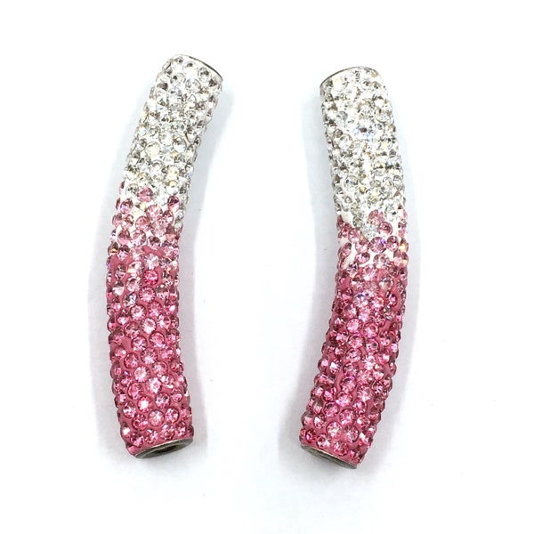 Perles pour tubes Shamballa blanches et rose clair, Tubes de coulée Shamballa, Connecteur de bracelet, Lot de 2, Perles en gros, Fournisseur canadien