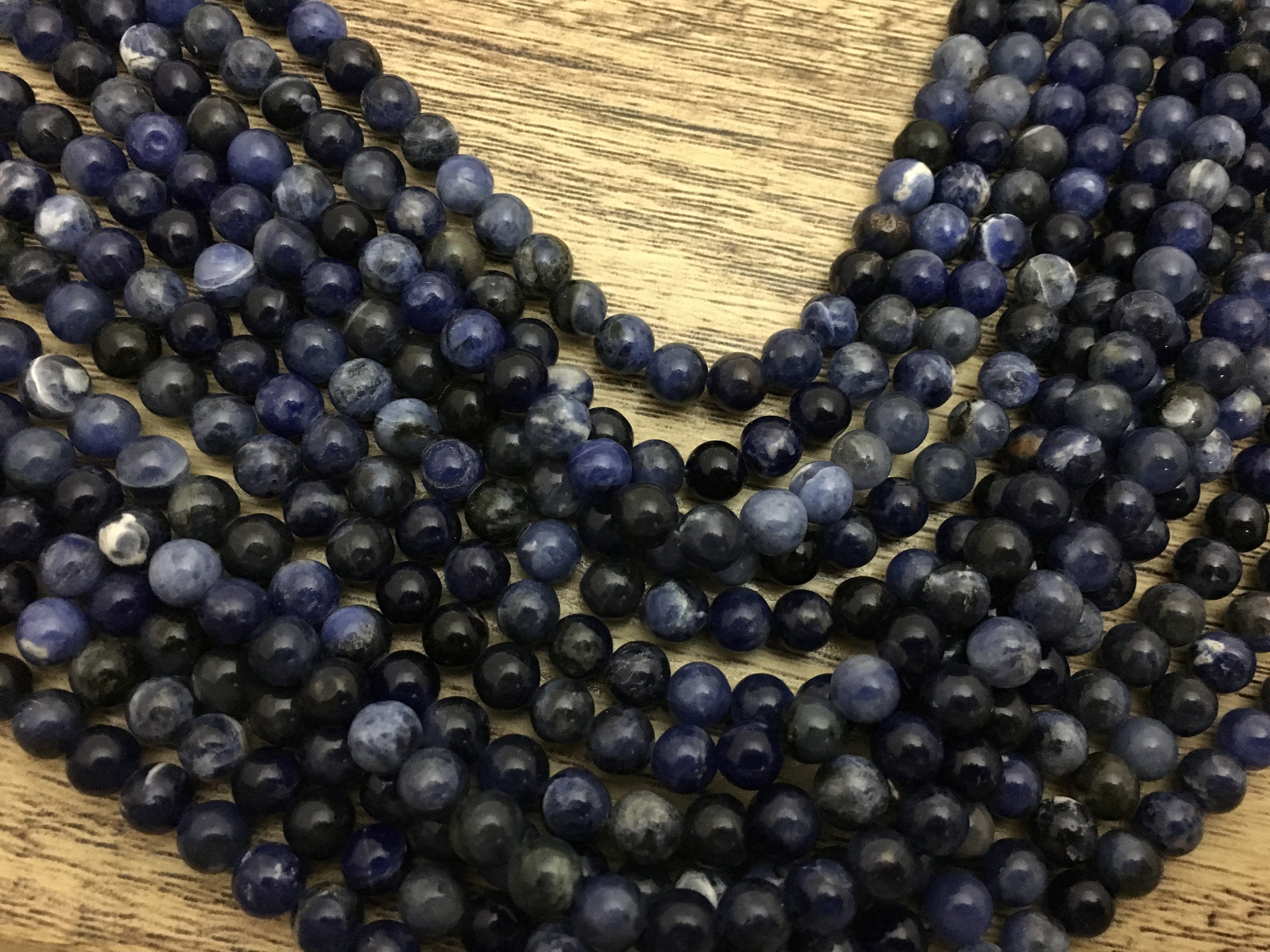 Gem-Inside Perline Semipreziose In Sodalite Blu Naturale - Rotonde 6 Mm E 8 Mm - Per Creazione Gioielli Fai Da Te, 35 Cm Per Filza (circa 63-66 Pezzi)