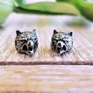 Steel Wolf Head Bead, Stainless Steel Wolf Bead, 1 Wolf head per order, Wolf Bead,  Rhodium Bead, Jewelry Findings, Pendant Findings