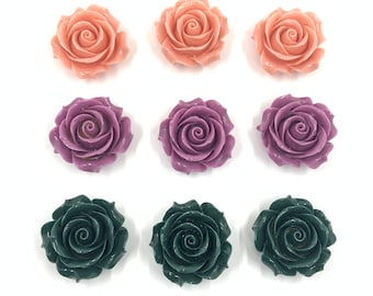 Resin Flower Cabochons, Rose Flower Resin Bead, Pack of 2, Rose Resin Connector, Flower, 3D Connector, Canadian Supplier