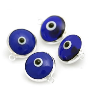 2 (pcs) Sterling Silver 6mm , 8mm  Dark Blue Evil Eye Charm, 2 Blue Evil Eye Charm,  8mm Evil Eye One loop, Evil eye, Toronto Supplier