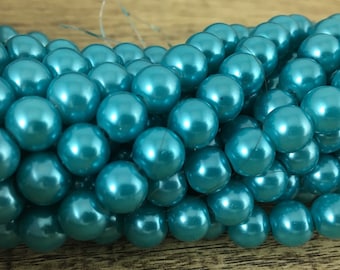 Turquoise Blue Glass Pearl Bead ~100pc, Turquoise Blue Pearls, Glass Pearl Beads, Glass Pearl, 8mm Beads, 8mm Glass pearl, 8mm Glass Beads