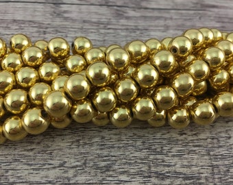 Gold Hematite Bead, Natural Stone, Hematite, 4mm, 6mm, 8mm, 10mm, 12mm, Yoga Beads, Mala Bead, Canadian Supplier, Beading Supplier