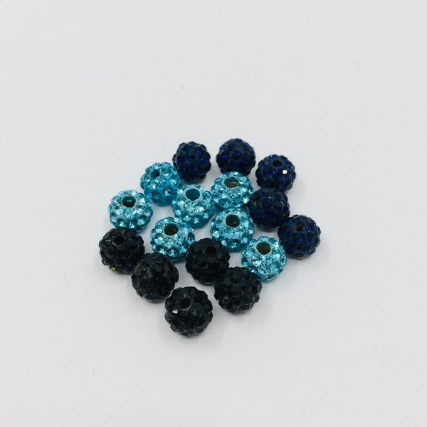 Perles Shamballa, perles Shamballa 6mm, perle d’espacement strass, perles boule disco, bleu turquoise, bleu marine, noir, Bellaire vente en gros