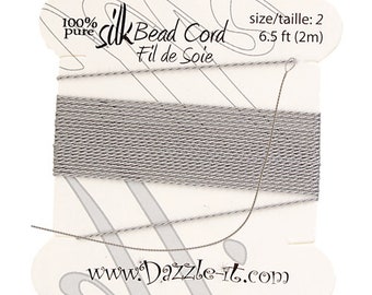 Grey Silk Thread with 0.45mm Needle, Silk Bead Cord, Silk Cord, Embroidery Thread, Silk Embroidery, Beading Thread, Silk, Pure Silk Thread