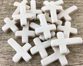 Ivory Howlite Bead Cross, Cross Bead, 8mm x 10mm, 12mm x 16mm, 29mm x 20mm, Natural Stone Cross Bead, Canadian Supplier, Bulk Buy