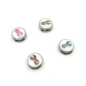 Alloy Breast Cancer Symbol Beads, Pack of 10, Cancer Sign Beads, Ribbon Beads, Silver Beads, Jewelry Findings, Pendant Findings
