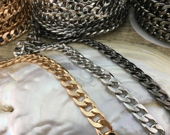 Alloy Flat Curb Chain, Alloy Jewelry Chain, Silver Chain, Dull Gold Chain, Gunmetal Chain, Canadian Supplier