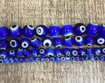 Perlina malocchio blu, malocchio rotondo, 4 mm, perlina 6 mm, perlina 8 mm, malocchio 10 mm, perlina malocchio in vetro, fornitore canadese, Bellaire Wholesale