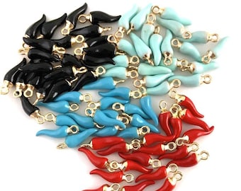2 PCs Cornicello Red Brass Gold Plated Charm, Brass Chilli pepper Cornicello Charm Canadian Supplier