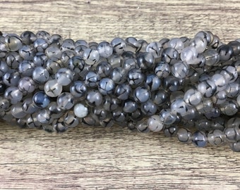 Dragon Vein Agate, Black Dragon Agate Beads, Natural Stone Agate, Black Stone Agate, 6mm, 8mm, 10mm, Gemstone Bead, Canadian Supplier