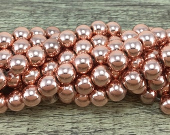 Rose Gold Hematite Bead, Natural Stone, Hematite, 4mm, 6mm, 8mm, 10mm, 12mm, Yoga Beads, Mala Bead, Canadian Supplier, Beading Supplier