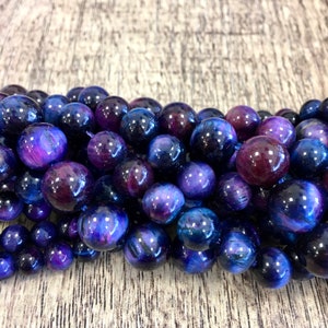 Purple Blue Tiger's eye beads,  Natural tiger eye gemstone, Jewelry making, Natural Gemstones, Bellaire Wholesale, Canadian Supplier