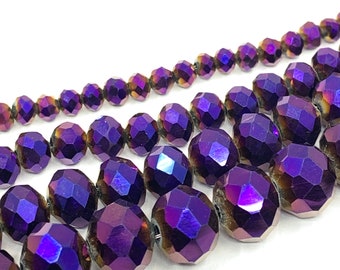 Metallic Purple Faceted Glass Beads, 4-10mm, Jewelry Making