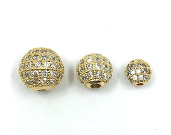 Gold CZ Pave Round Beads, Gold Focal Beads, CZ Ball Beads, Cubic Zirconia Round Beads, 6mm, 8mm, 10mm, Canadian Supplier