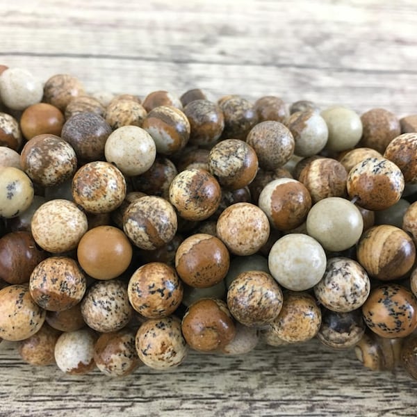 Brown Picture Jasper Beads Wholesale, Natural Gemstone Supplies, DIY Jewelry Making