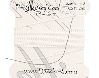 White Silk Thread with 0.45mm Needle, Silk Bead Cord, Silk Cord, Embroidery Thread, Silk Embroidery, Beading Thread, Pure Silk Thread, Silk