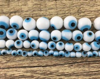 Evil Eye Bead, White Evil Eye, Blue Evil Eye, 4mm Evil Eye Bead, 6mm Bead,  8mm Bead, 10mm Glass Bead, Glass Evil Eye, Bellaire Wholesale