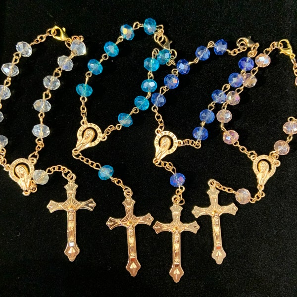 Mini Rosary, Rosary Favors, Glass Bead Rosary, Gold Cross Rosary, One decade rosary, Communion, Baptism, Small Rosary, Bellaire Wholesale