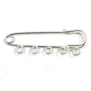 Rhodium Safety Pin, 4 Pins Rhodium plated Loop Pin, Greek Pin with loops, Safety pin with 5 loops,  Toronto Supplier, Canadian Supply