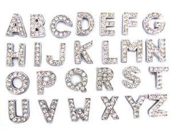 Alloy CZ Slider Letters, All 26 Alphabet, Rhodium Plated Alphabet, Silver A, B, C, D Letter, Letter for Bracelet, Charm Letters