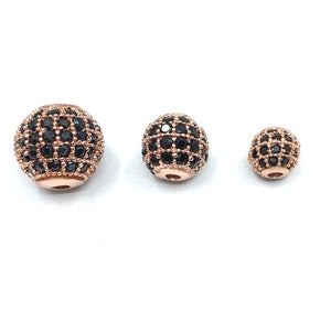 Rose Gold with Gunmetal CZ Pave Round Beads, Rose Gold Beads, CZ Ball Beads, Cubic Zirconia Round Beads, 6mm, 8mm, 10mm, Canadian Supplier