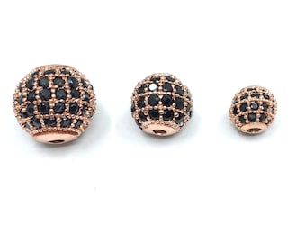 Rose Gold with Gunmetal CZ Pave Round Beads, Rose Gold Beads, CZ Ball Beads, Cubic Zirconia Round Beads, 6mm, 8mm, 10mm, Canadian Supplier