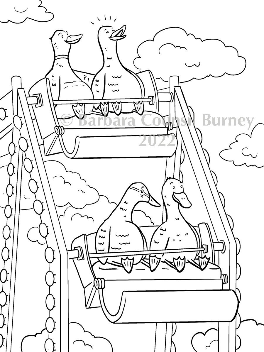 Printable Coloring Book Pages, Ducks at A Carnival - Etsy