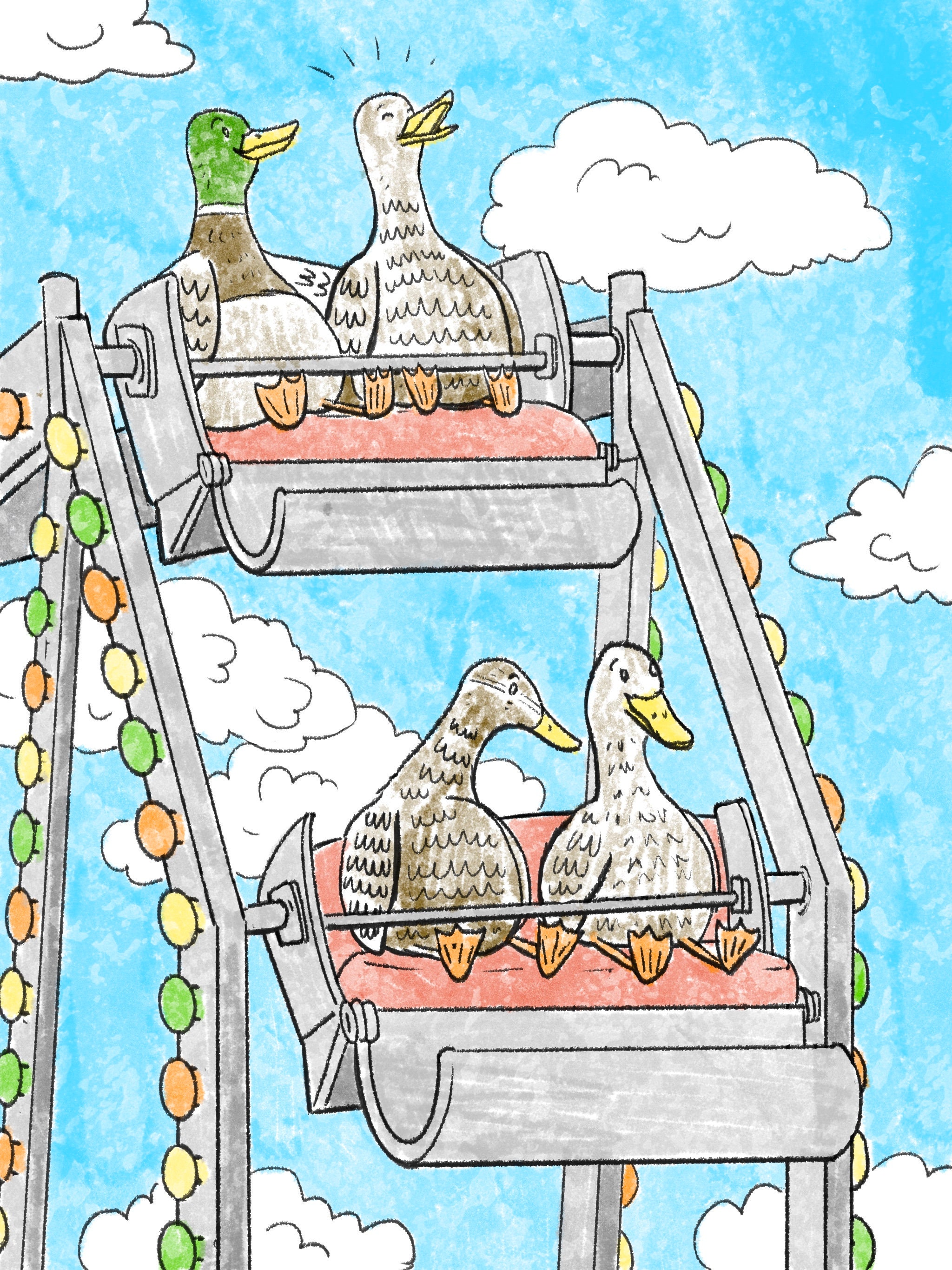 Printable Coloring Book Pages, Ducks at A Carnival - Etsy