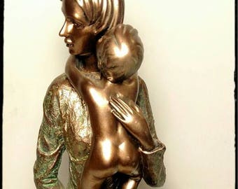 Collectible Modern Art Statue of Mother Embracing a Naked Baby / Centerpiece / Gift Idea / F1941