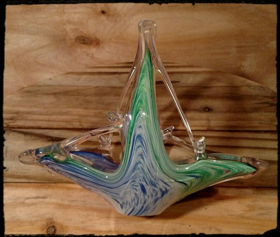 Collectible Hand Blown Glass Candy Dish / Glass Candy Basket