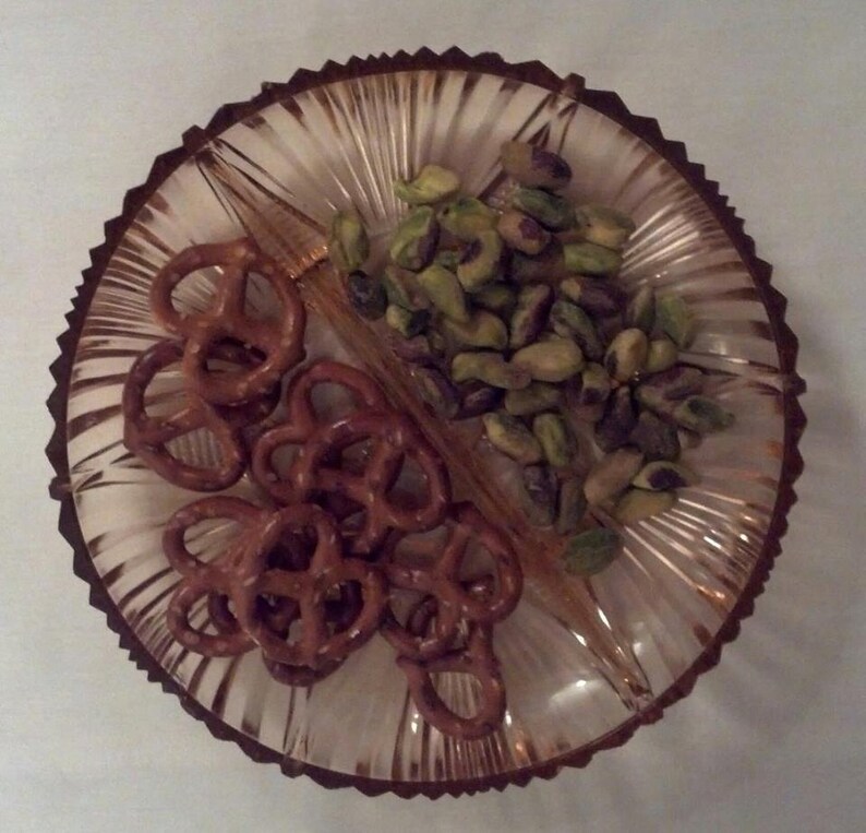 Collectible Indiana Glass Company Candy Dish With Divider / Orange/pink