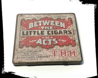 Vintage Between The Acts Cigar Tin/Commemorative Thos H Hall Tin/ T.H.H. Tin/Collectible Tin/ Fridge Magnet.Best Gift Idea / F1540