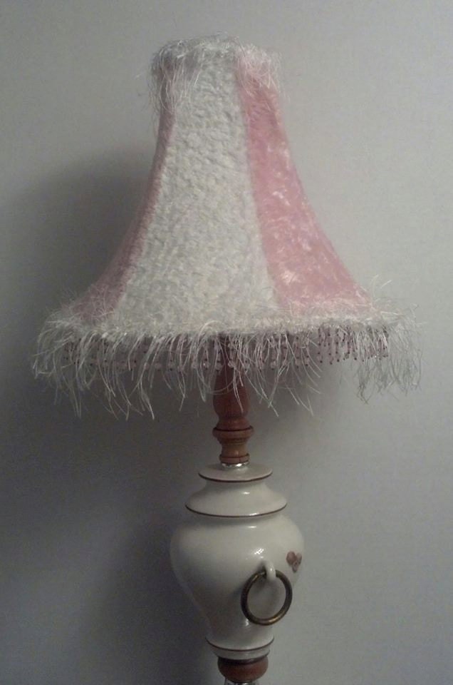 Vintage Lamp Shade In Pink White Fuax Fur Vintage Lamp Shade In Pink White Fuax Fur, Vintage Lamp Shades With Tassels