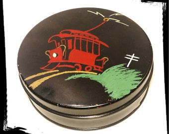 Collectible Hand Painted Tin signed R3 / Red Trolley on Tin/ Storage Tin/ Crafts Tin/ Display Tin/ Gift Tin/ Best Gift Idea / F1377