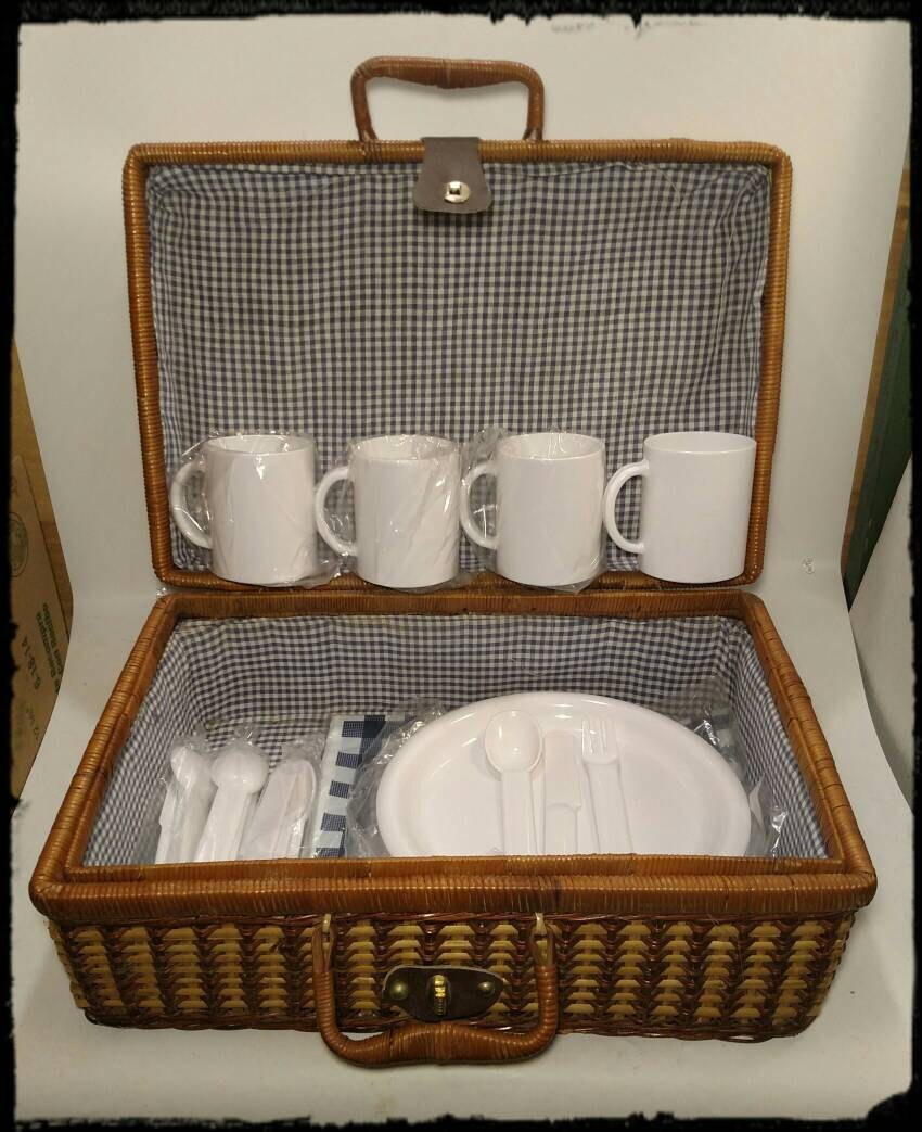 Collectible Wicker Picnic Basket Suitcase Style With Service Etsy