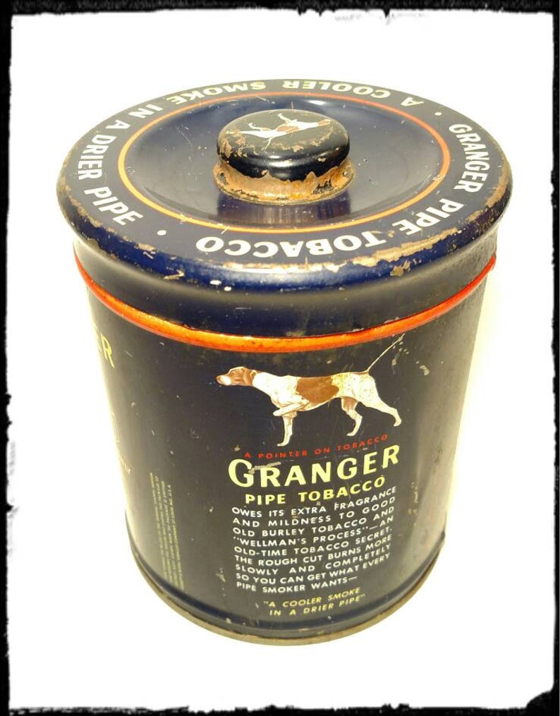 Vintage Granger Pipe Tobacco Rough Cut Tin/A Pointer on tobacco Tin/Tobacciana / Storage Tin / Tin Box/Best Gift Idea/Primitive Decor/ F1565 image 2