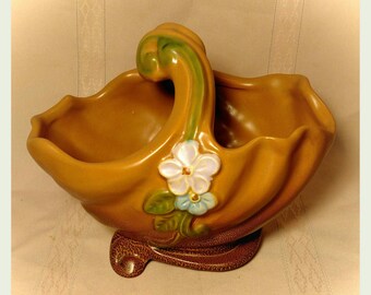 Antique Weller Pottery Gloria Basket Bowl G-7 Signed by R/ Collectible Pottery / Art Pottery/ Wedding Gift/ Mantlepiece/ F1113