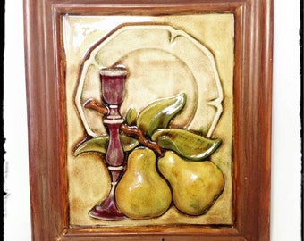 Collectible Lefton 3D Ceramic Wall Hanging with Pears, Plate and Candlestick/ Kitchen Decor / F1194