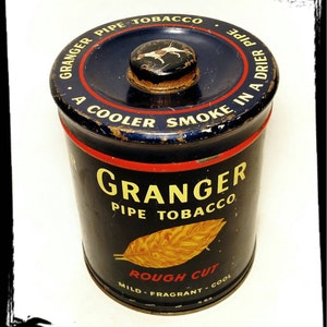 Vintage Granger Pipe Tobacco Rough Cut Tin/A Pointer on tobacco Tin/Tobacciana / Storage Tin / Tin Box/Best Gift Idea/Primitive Decor/ F1565 image 1