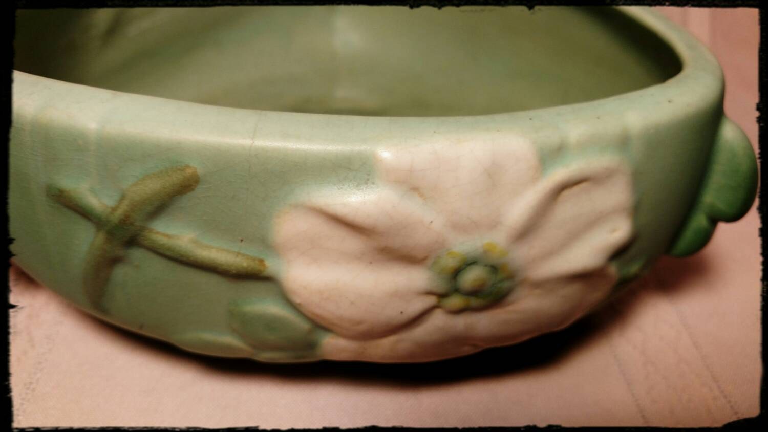 Antique Weller Matte Green Wild Rose / Wild Rose Weller Pottery / 1930