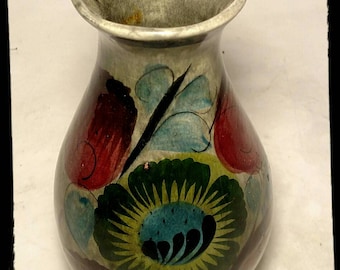 Collectible Mexico Vase Hand Crafted and Hand Painted/ Green Flower Vase/ Wedding Vase/ Best Gift Idea / F1858