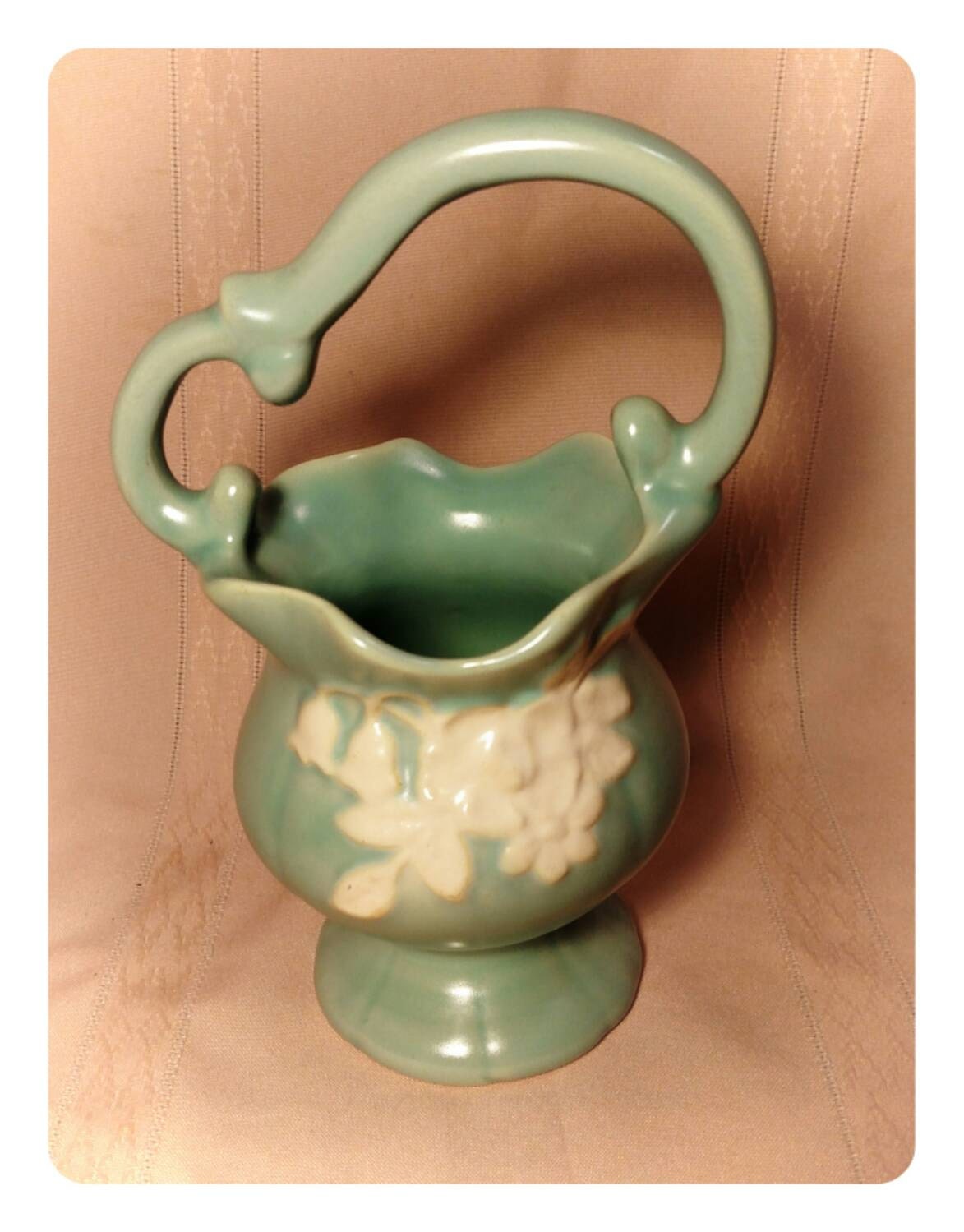 Antique Weller Cameo Vase / Vintage Weller Pottery Green